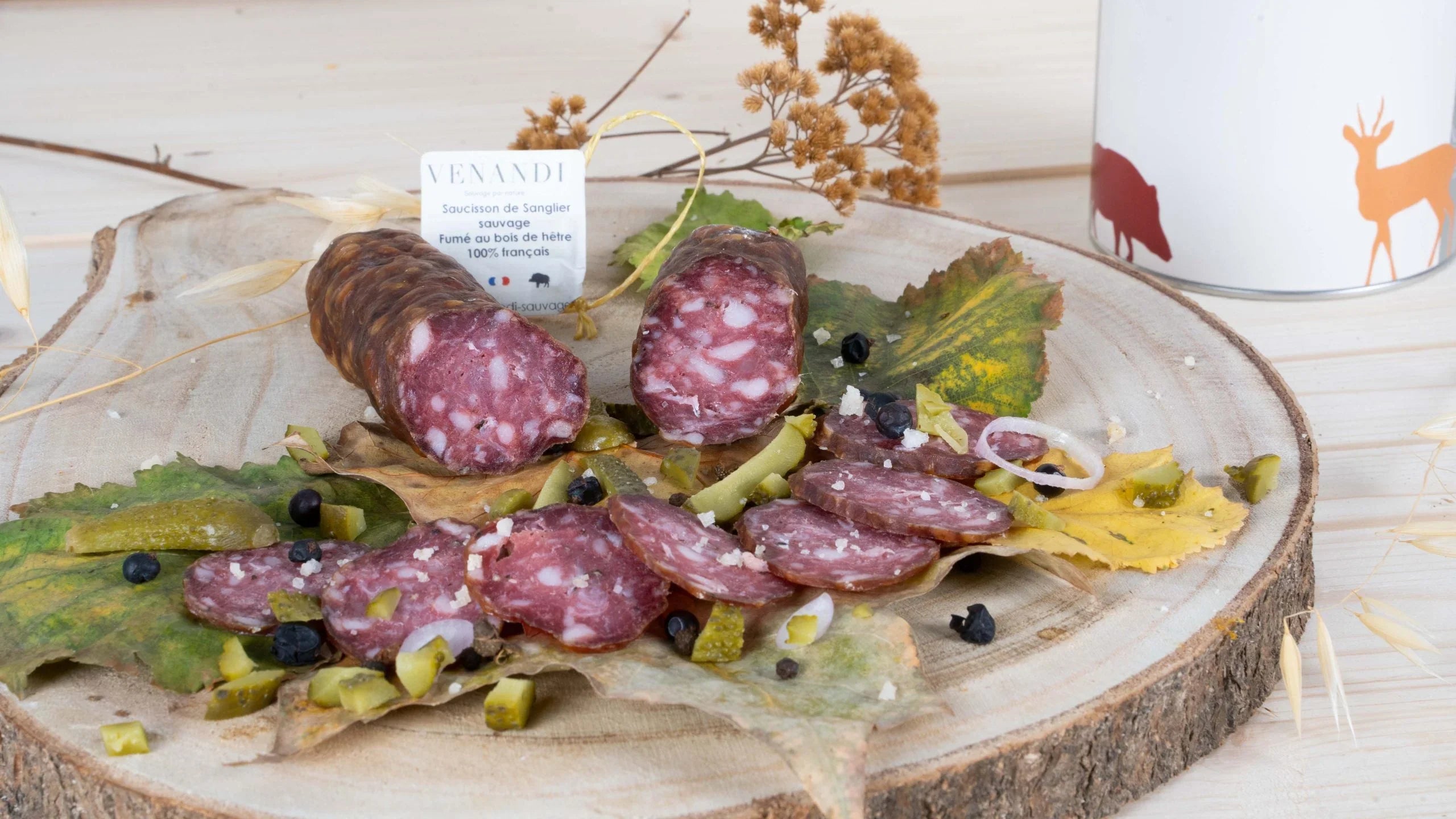 Saucisson de Sanglier sauvage 100% français fumé au bois de hêtre