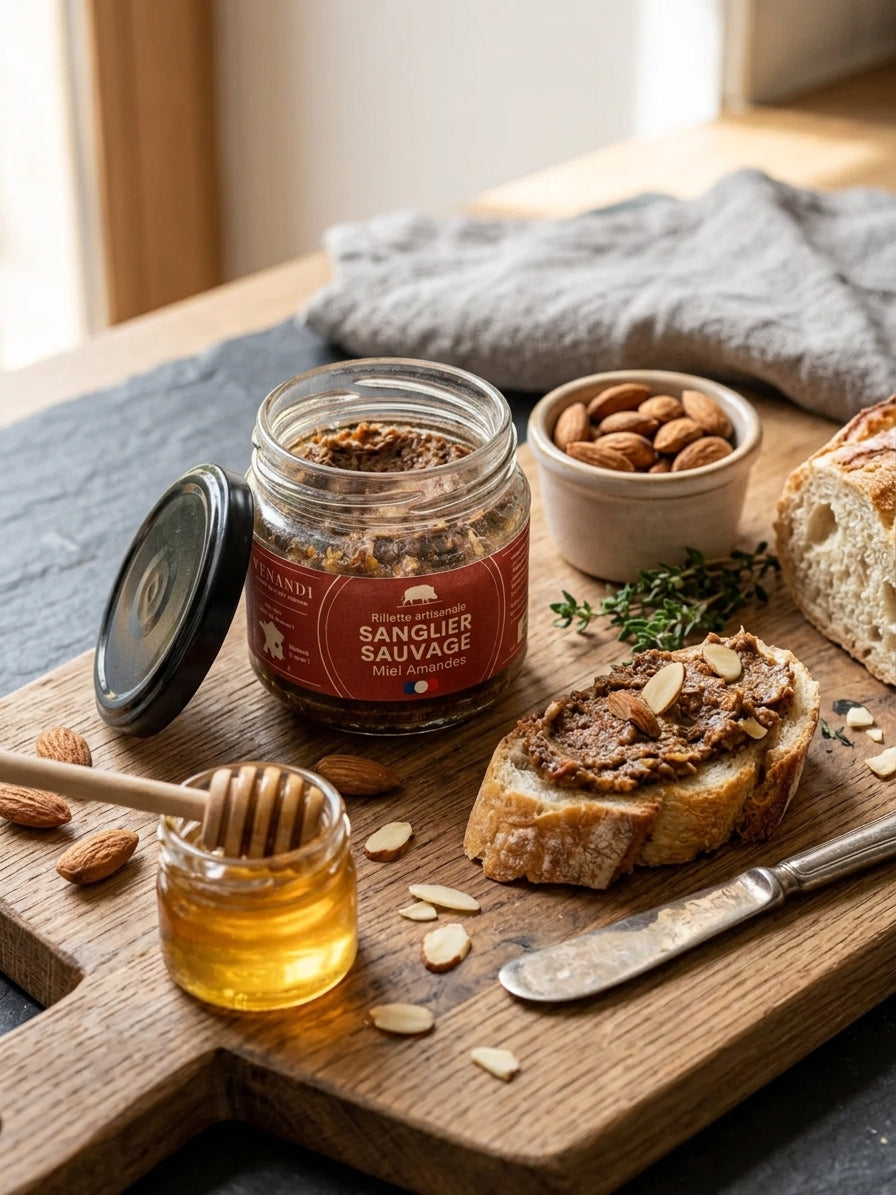 Rillette de sanglier sauvage 100% français au miel et aux amandes